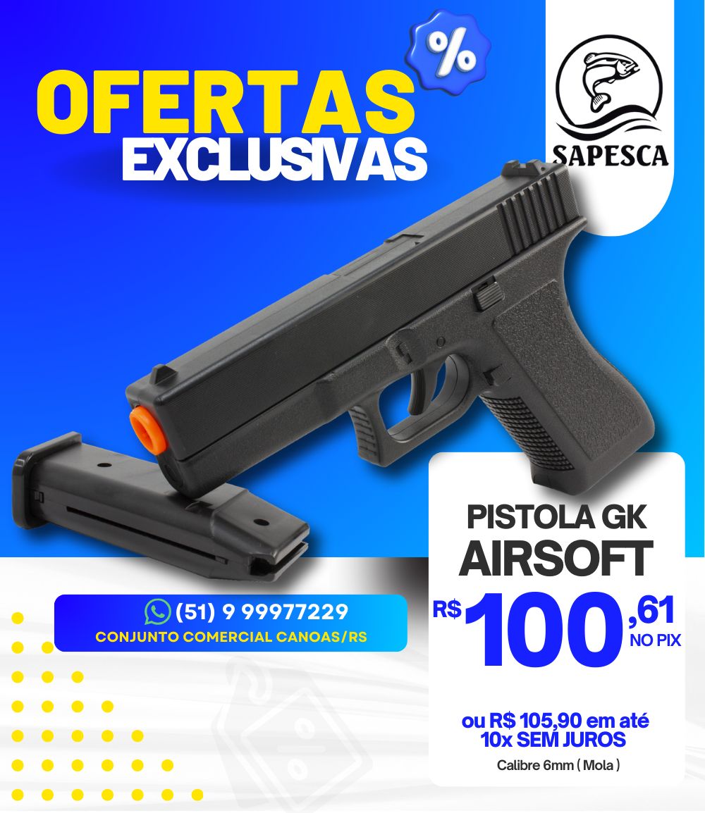 AIRSOFT PISTOLA SPRING GLOCK GK-V307 VIGOR CAL. 6mm MOLA + BRINDE